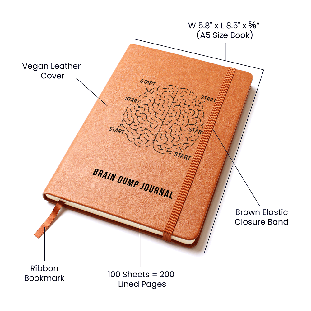 Brain Dump Journal – Faux Leather Productivity Notebook for Mental Clarity & Focus